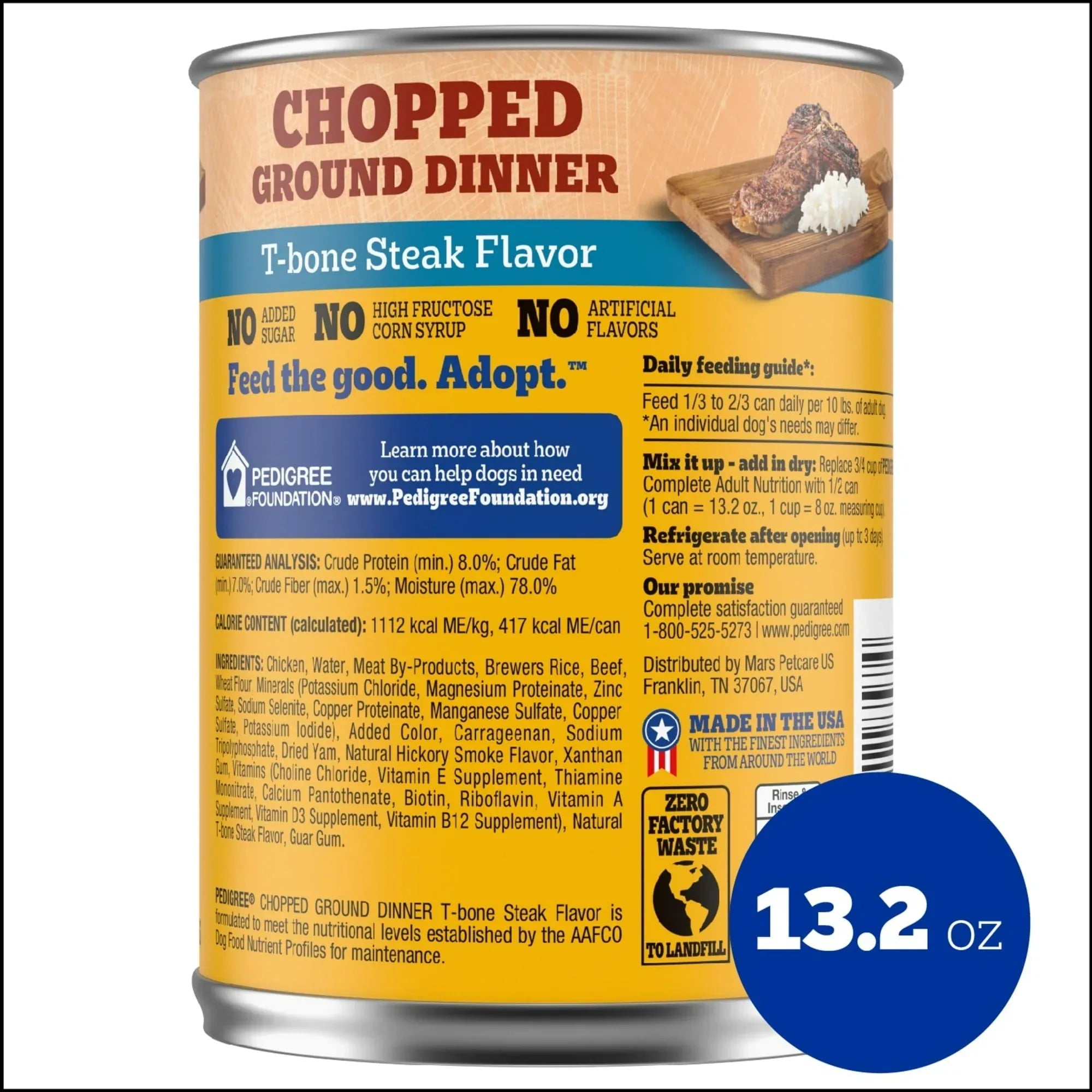 (12 pack) Pedigree Chopped Ground Dinner T-Bone Steak Flavor Adult Wet Dog Food, (12) 13.2 oz Cans