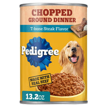 Pedigree chopped ground dinner T-bone steak flavor wet dog food can front