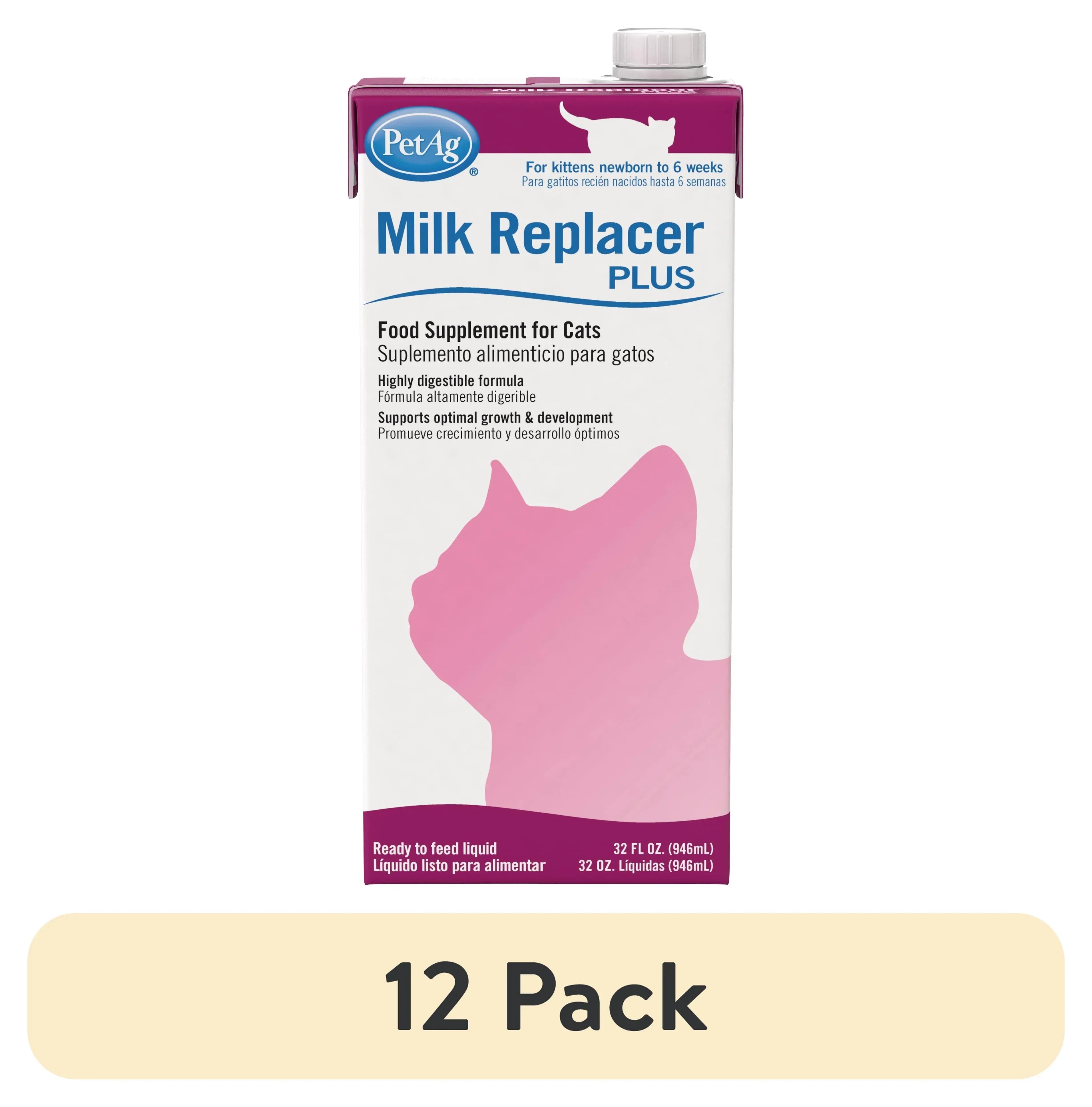 PetAg Milk Replacer Plus Liquid for Cats and Kittens, 32 fl oz