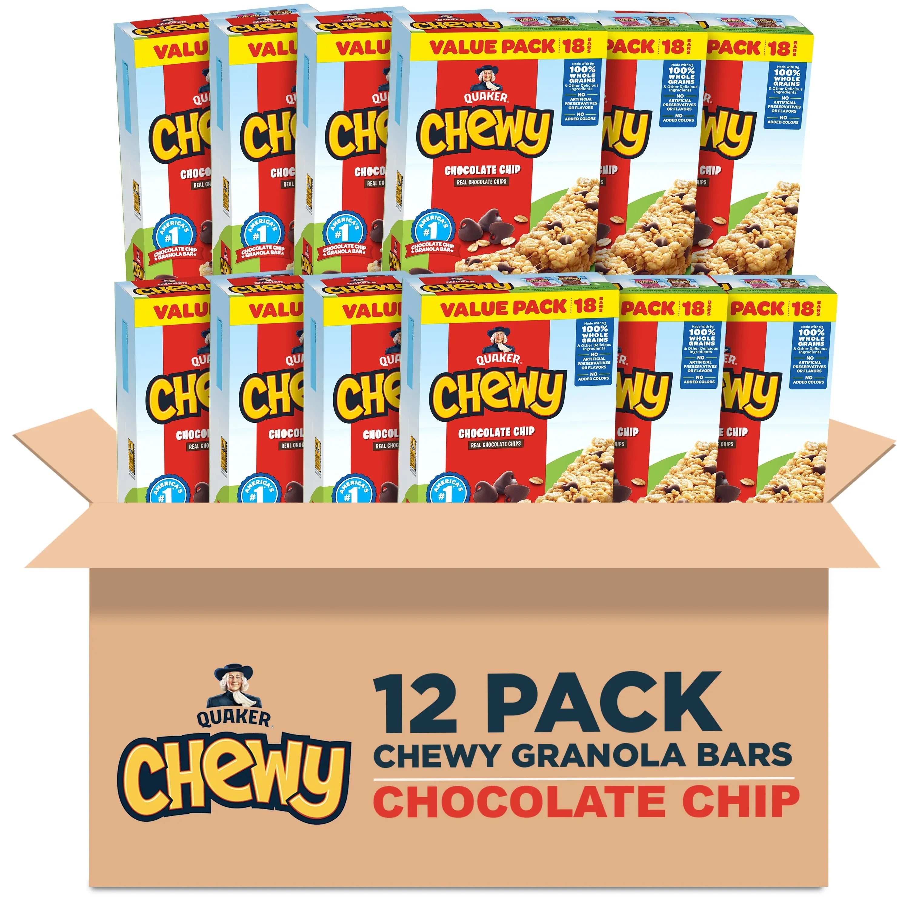 Quaker Chewy Chocolate Chip Granola Bars 18 Count, 0.84 oz Bars
