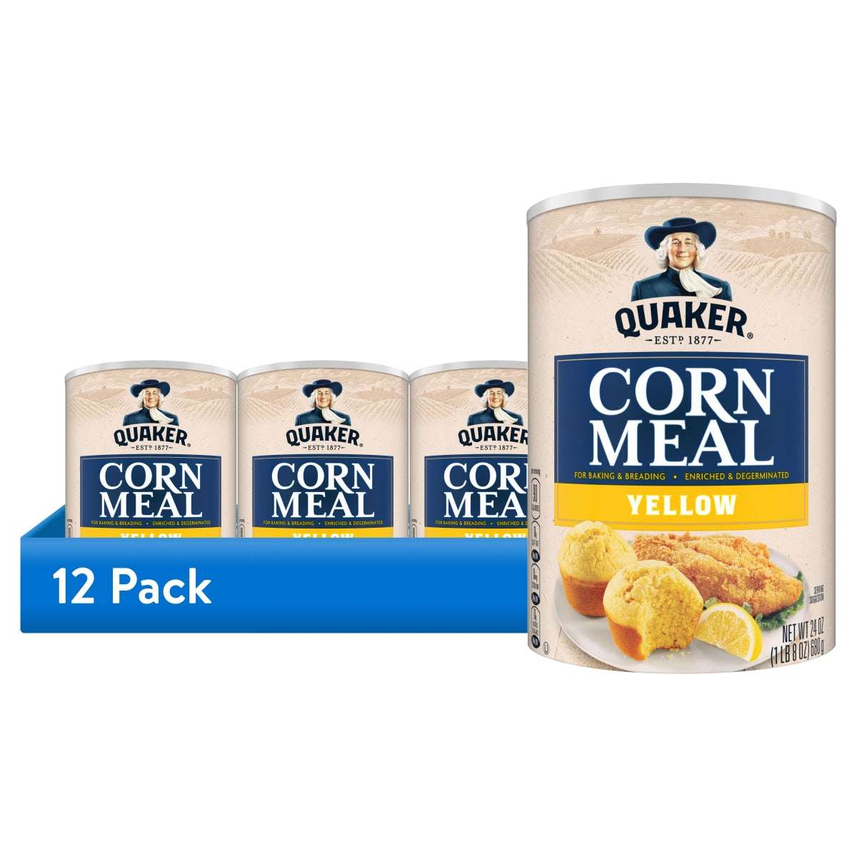 Quaker Yellow Enriched and Degerminated Corn Meal, 24 oz. Canister
