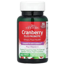 Cranberry plus probiotic supplement bottle with red label and white cap
