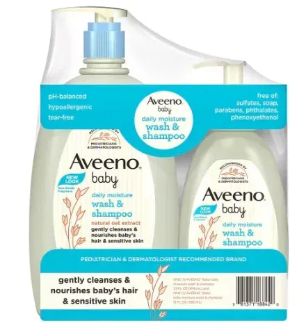 Aveeno Baby Gentle Wash & Shampoo with Natural Oat Extract, 33 fl. oz./12 fl. oz.