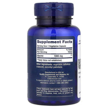 Glycine dietary supplement bottle back with Supplement Facts panel