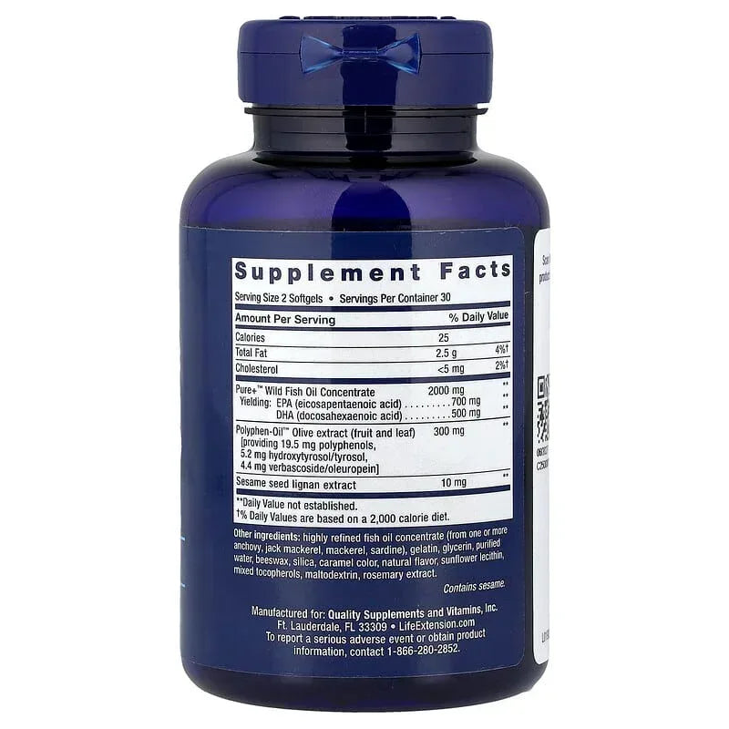 Life Extension, Super Omega-3, EPA/DHA Fish Oil, Sesame Lignans & Olive Extract