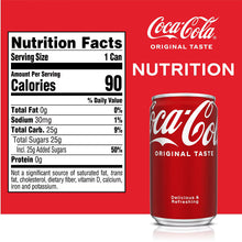 Coca-Cola Original Taste mini soda can with Nutrition Facts panel, red can
