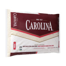 Enriched extra long grain white rice bag corner, Carolina logo visible
