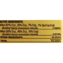 Multi-purpose cleaner label back panel with active ingredients and totals