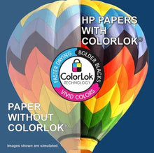 HP Papers with ColorLok technology graphic and vivid colors illustration.