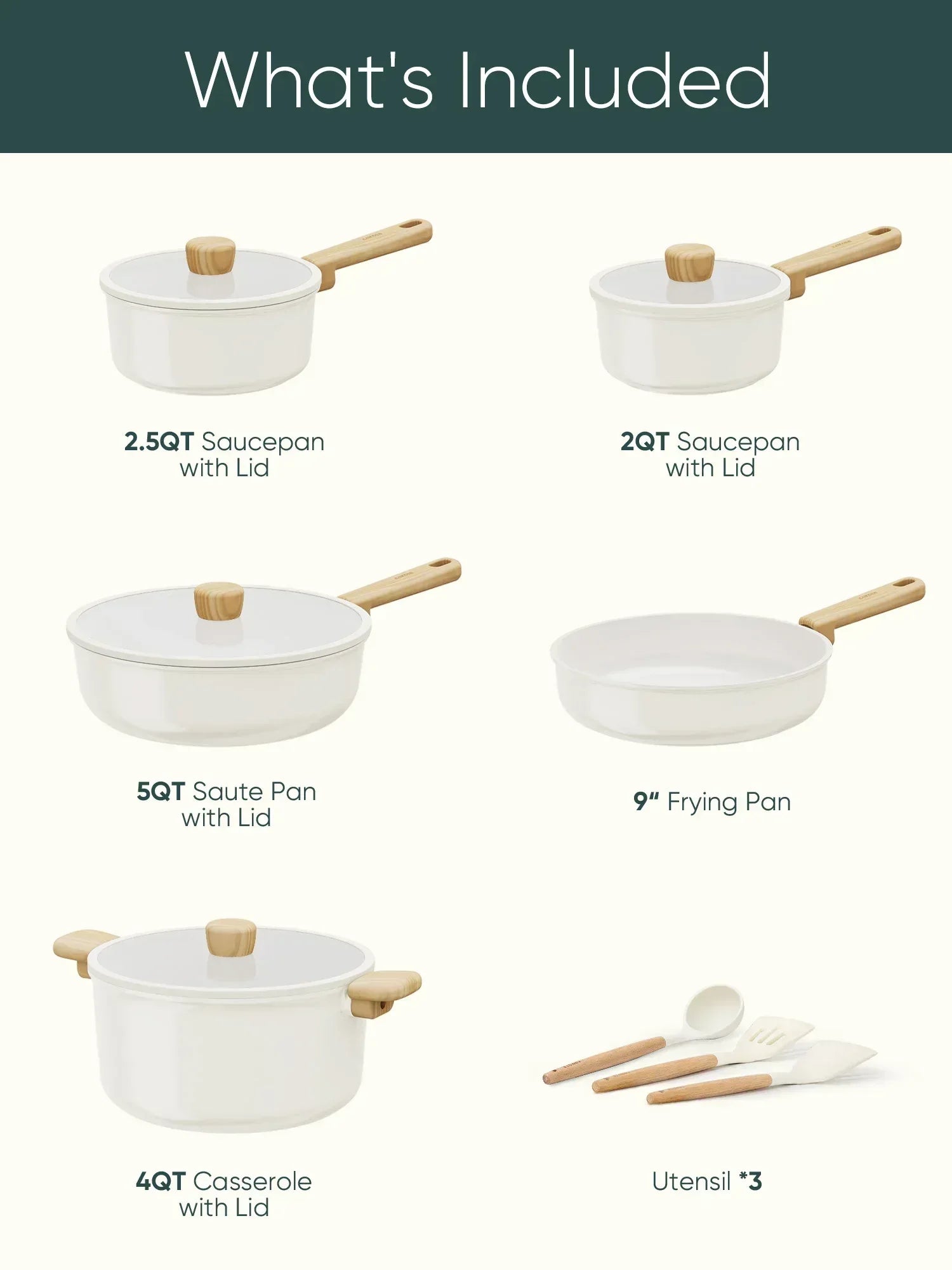 Carote Nonstick Ceramic Cookware Set 12-Piece,Kitchen Pots and Pans Set,Stay-Cool Handles,Induction Compatible,Cookware Set for RV and Camping,White