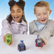 Two Transformers robot action figures, blue and red bodies with silver faces