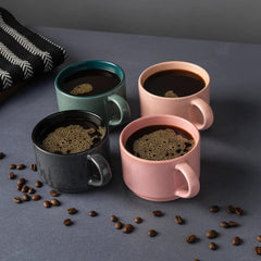 Thyme & Table 4 Pack Stacking Mugs, Reactive Mix of Colors 11.1 fl oz, Stoneware