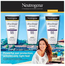 Neutrogena Ultra Sheer SPF 55 dry-touch sunscreen lotion, 3 ct tubes