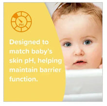 Baby wash and shampoo label panel with pH icon and infant portrait