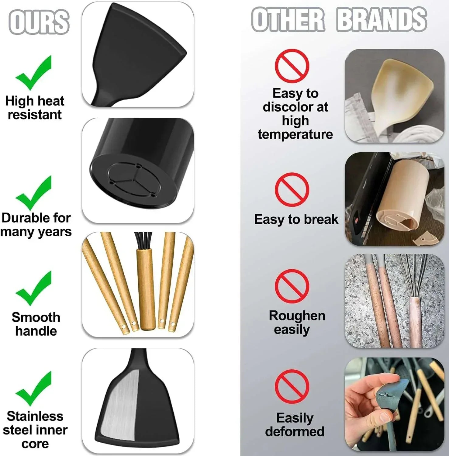 AOKIWO Kitchen Utensils Set- 34PCS Silicone Cooking Utensil Set with Wooden Handles, Heat Resistant Kitchen Spatula Gadgets Tools Set for Nonstick Cookware-Black