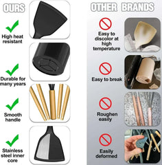 AOKIWO Kitchen Utensils Set- 34PCS Silicone Cooking Utensil Set with Wooden Handles, Heat Resistant Kitchen Spatula Gadgets Tools Set for Nonstick Cookware-Black