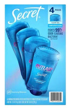 Secret clear gel antiperspirant 4-pack with Outlast on blue box