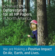 Copy paper sustainability message, 0% deforestation for HP papers in North America