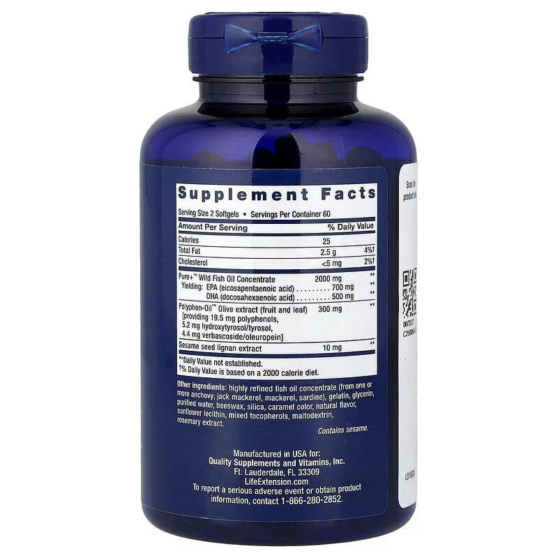 Life Extension, Super Omega-3, EPA/DHA Fish Oil, Sesame Lignans & Olive Extract