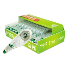 Correction tape 10-pack with green accents, clear applicator rolls in a display box