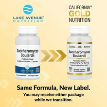 Two probiotic yeast supplement bottles with gold labels and white caps