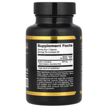 Acetyl-L-carnitine supplement bottle back label with Supplement Facts panel