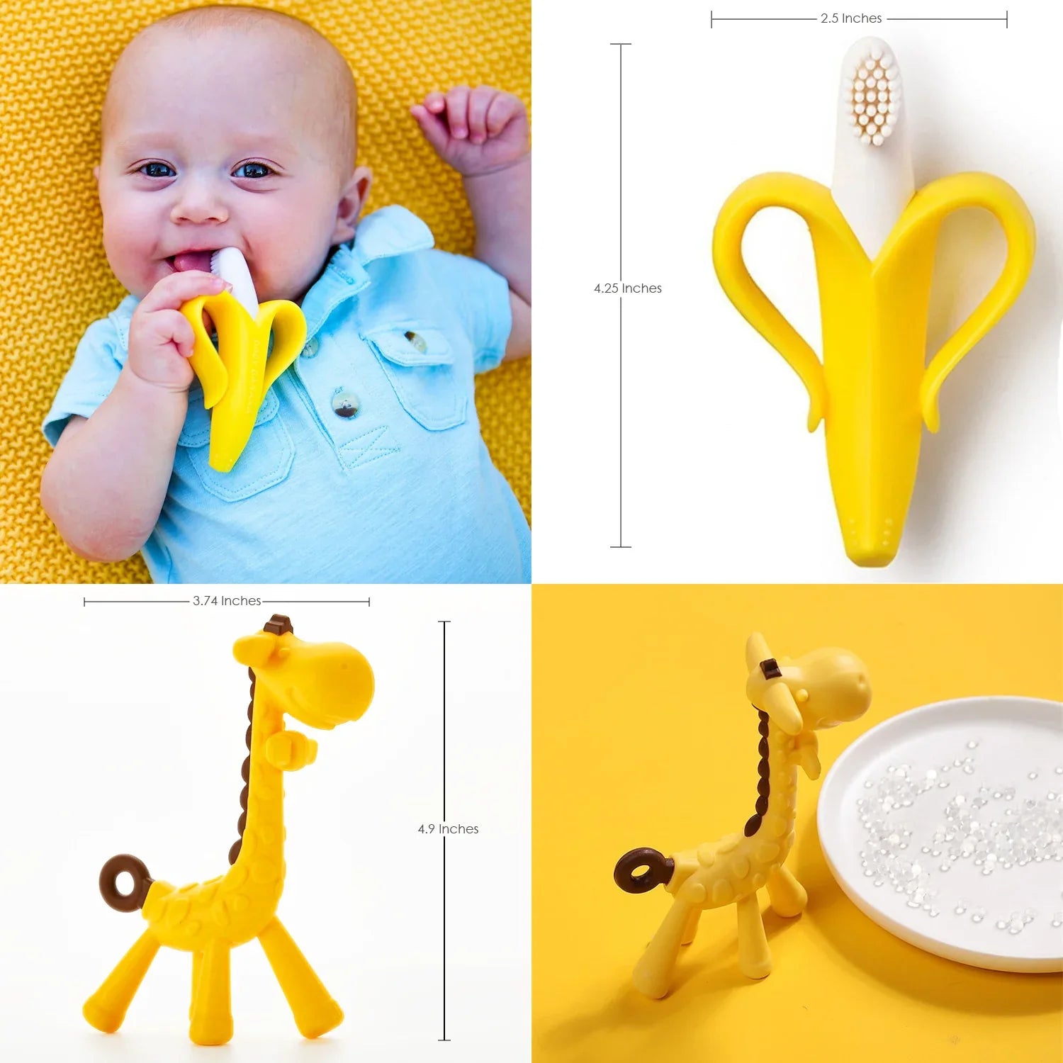 0-6 Months Baby Teething Toy for Boys | 6-12 Months Baby Teething Device | Newborn Mittens Giraffe Banana | BPA Free Baby Teether Set - Blue Color - USA MEGA SHOP