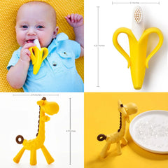 0-6 Months Baby Teething Toy for Boys | 6-12 Months Baby Teething Device | Newborn Mittens Giraffe Banana | BPA Free Baby Teether Set - Blue Color - USA MEGA SHOP