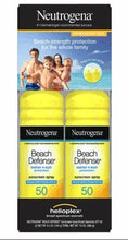 SPF 50 sunscreen spray 2-pack with yellow bottles and Beach Defense front label