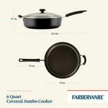 Black 6-quart covered jumbo cooker with glass lid and side handles