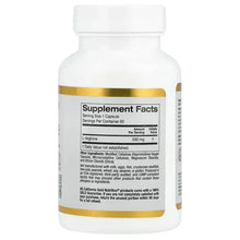 L-Arginine 500 mg supplement facts label on veggie capsule bottle