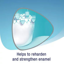 Tooth illustration with enamel re-hardening protection graphic