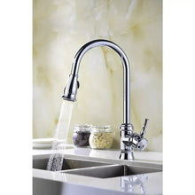 Chrome kitchen faucet with pull-down spray head and single control handle