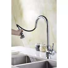 Chrome pull-down kitchen faucet with spray stream from handheld head