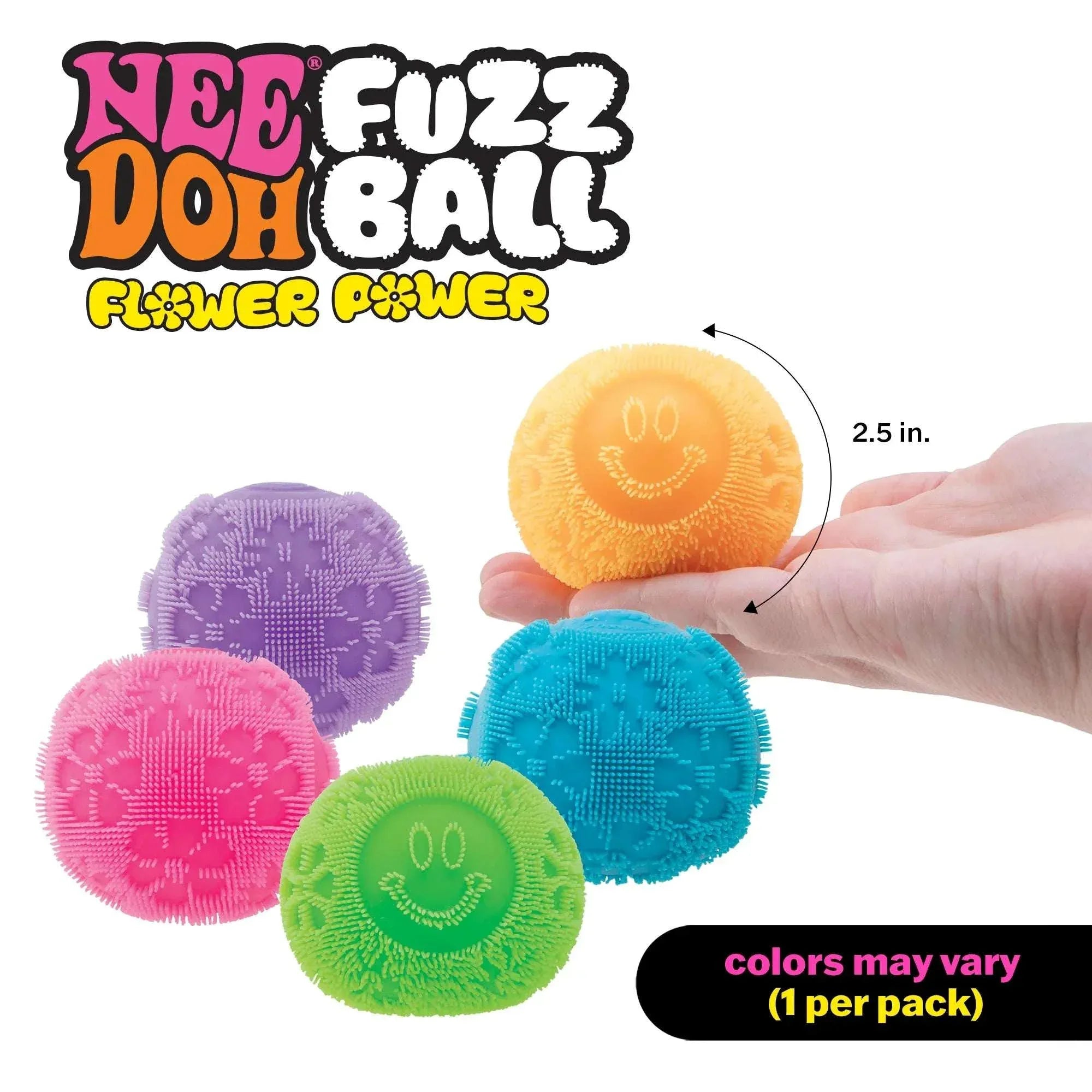 Nee Doh Fuzz Ball Flower Power Novelty Fidget Toy, Multiple Colors, Children Ages 3+