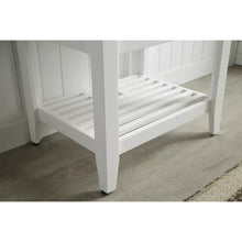 ANZZI Mosset white bathroom vanity base with slatted open shelf