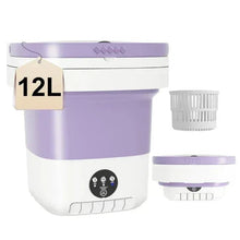 12L portable washing machine with control panel and removable drain basket, white and purple