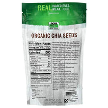 Organic chia seeds pouch back with nutrition facts and ingredients information