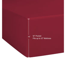 Red microfiber fitted sheet with 10 in pocket depth for up to 12 in mattress