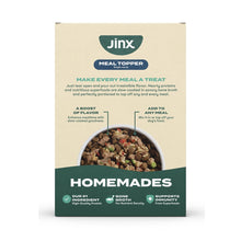 Jinx Homemades meal topper variety pack, front with bowl of wet food