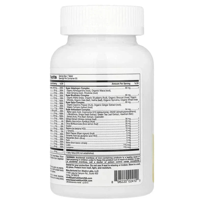 Super Nutrition, Simply One®, Men's 50+ Multivitamin with Super Adaptogens, B12, Greens, Spices & Antioxidants, 90 Tablets