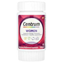 Women multivitamin supplement bottle with 65 tablets front label