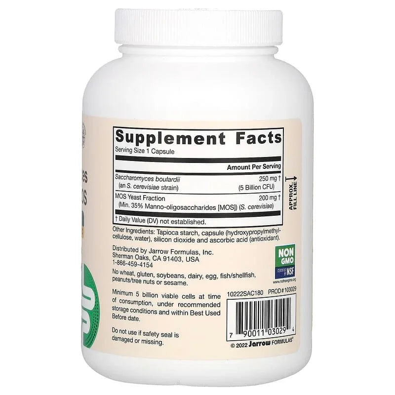 Jarrow Formulas, Vegan Saccharomyces Boulardii + MOS, 5 Billion CFU, Veggie Capsules