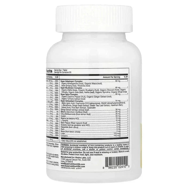 Super Nutrition, Simply OneÂ®, Men's 50+ Multivitamin with Super Adaptogens, B12, Greens, Spices & Antioxidants, 90 Tablets - USA MEGA SHOP