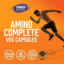 Amino Complete veg capsules label graphic with protein blend and vitamin B-6 badge