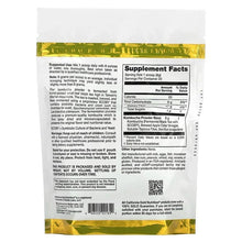 Kombucha powder supplement pouch, back label with Supplement Facts panel