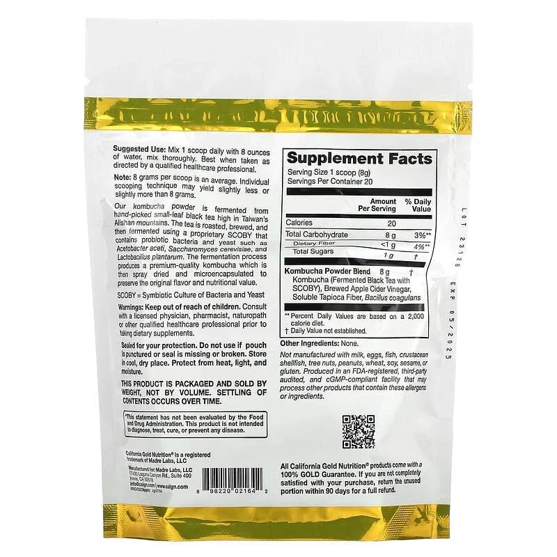 California Gold Nutrition, Superfoods, Kombucha Powder with Kombucha, Brewed Apple Cider Vinegar and Soluble Tapioca Fiber Plus Probiotics, 5.64 oz (160 g) - USA MEGA SHOP