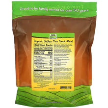 Organic flax seed meal pouch, back label with Nutrition Facts panel