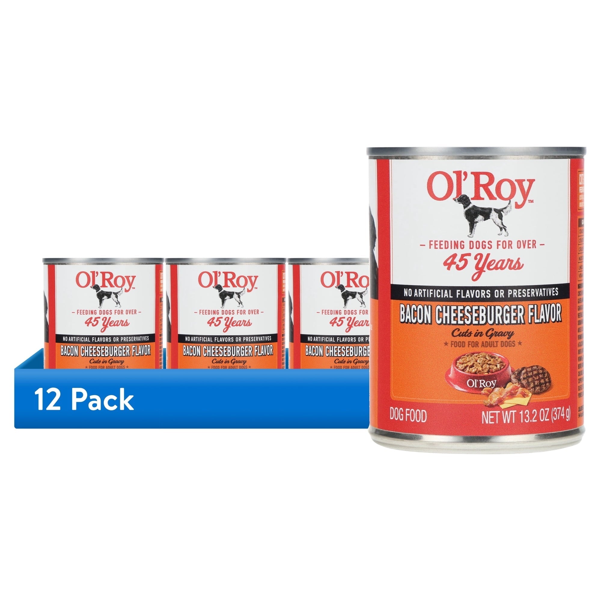 (6 pack) Ol' Roy Bacon Cheeseburger Flavor Cuts in Gravy Wet Dog Food, 13.2 oz Can