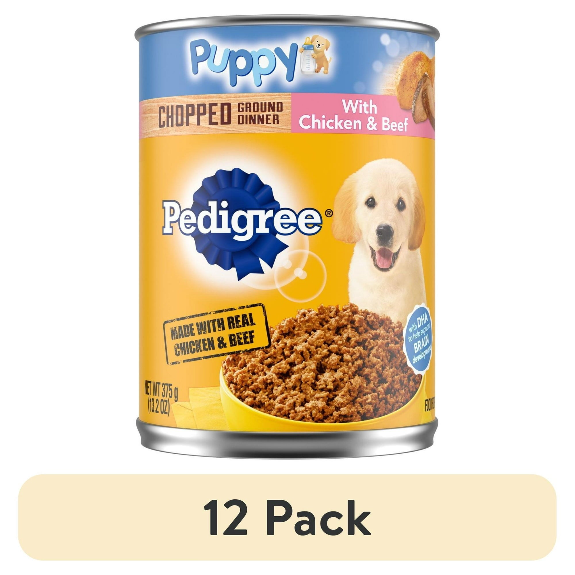 (6 pack) Pedigree Chopped Ground Dinner Wet Puppy Food With Chicken & Beef, 13.2 oz. Cans, 12 Count